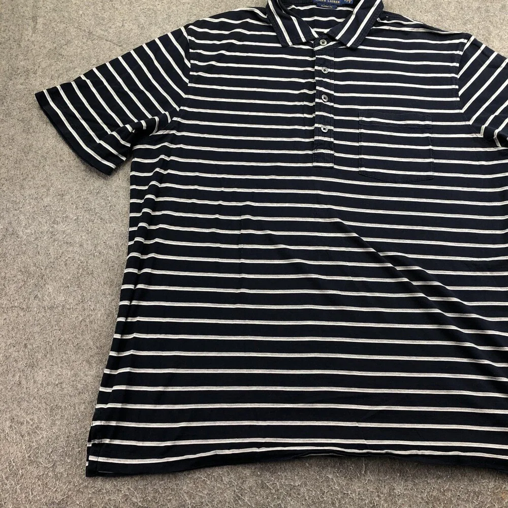 Polo Ralph Lauren Polo Shirt Mens 2XL Blue Striped Jersey Pocket Classic Fit